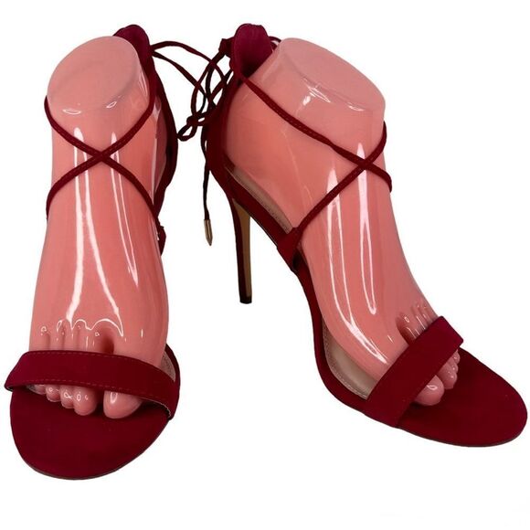 Lulus Faux Red Suede Ankle Strap Stiletto Heel Open Toe Women Sz 9 - Picture 1 of 13